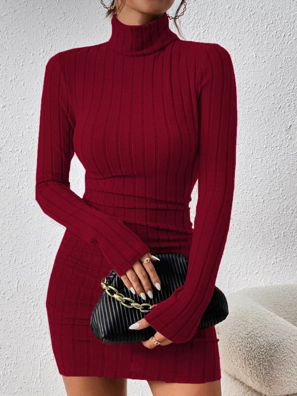⭐️ Ribbed Turtleneck Sweater Dress in Wine